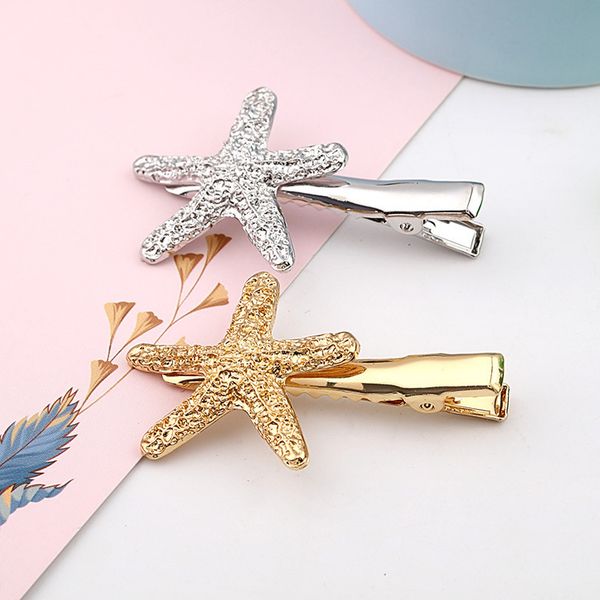 

starfish alloy hairpin cute headdress, Golden;silver