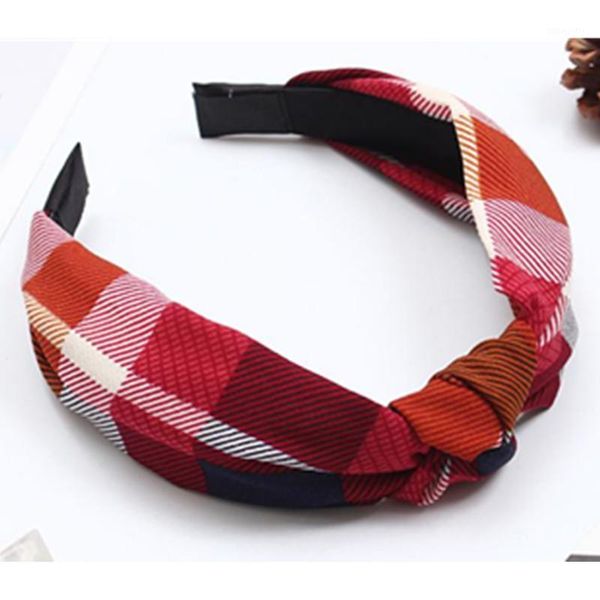 

red plaids print hairband for women hair accessories headwear headband holder adults knot1