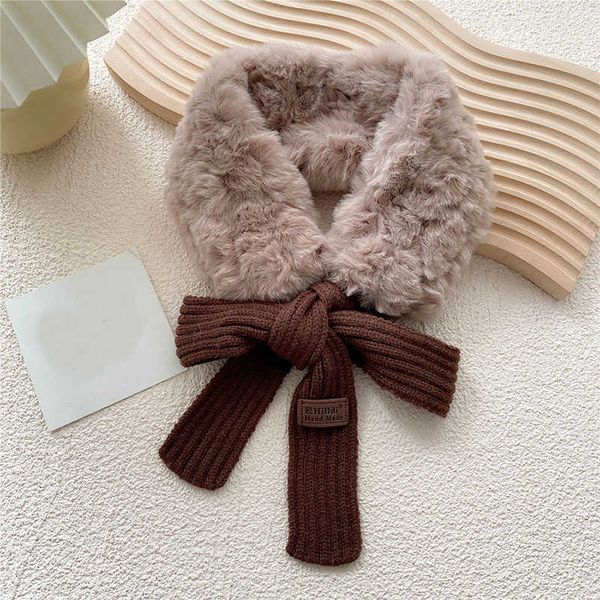 

warmer scarves for women foulard femme faux fur collar autumn winter new houndstooth fashion crochet knitted plush scarf h0923, Silver