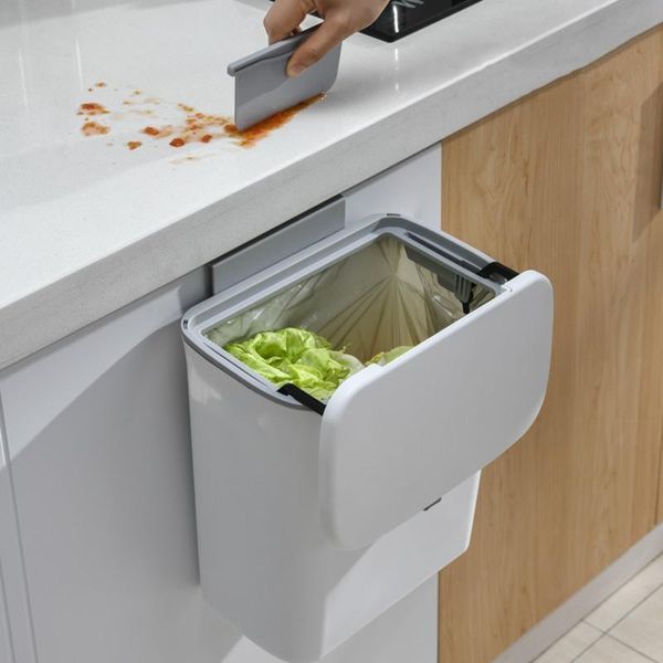 

waste bins 7/9l hanging trash can with lid kitchen cabinet door wall mounted bin garbage storage bucket car toilet rubbish container