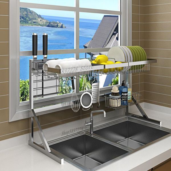 

kitchen storage & organization stainless steel drying bowl sink rack drain supplies 2 layer pool put cupboard