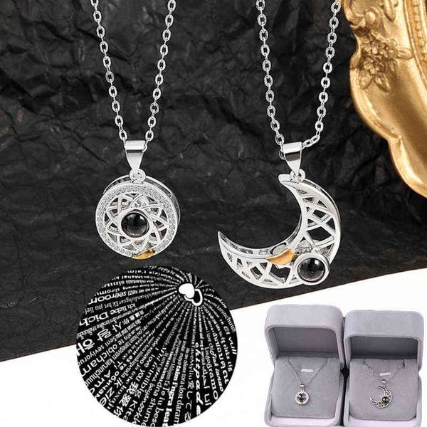 2pcs 100 lingue ti amo collana ciondolo proiezione sole luna coppia amore memoria confessione collana regalo di san valentino G1206