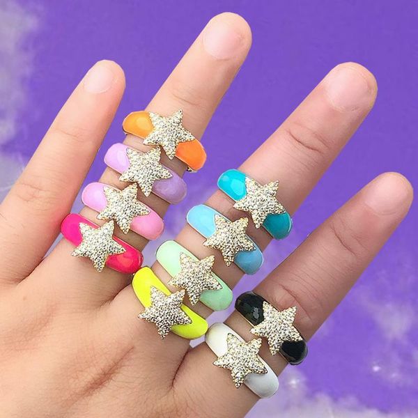 

cluster rings y2k jewelry zircon candy color crystal star for women opening adjustment vintage ethnic shiny charm gifts wholesale, Golden;silver