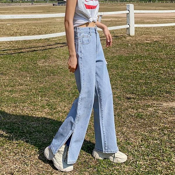 

women's jeans summer hole ripped for women high waist denim harem pants female cool wide leg full length blue trousers