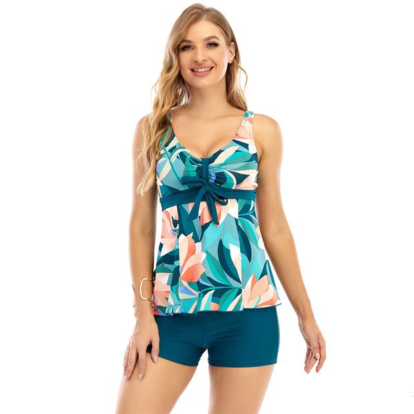 

tankini swimsuit print 2-piece women' split conservative boxer suit, Red;black