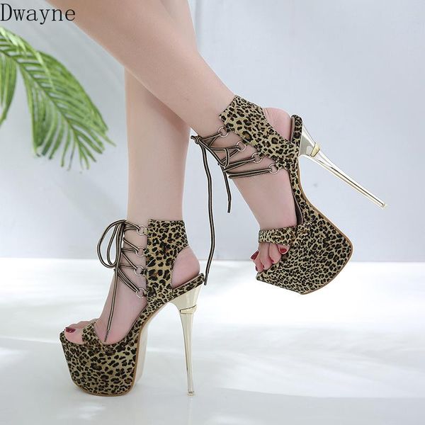

ultra high heel waterproof platform leopard print stiletto straps open toe suede sandals women, Black
