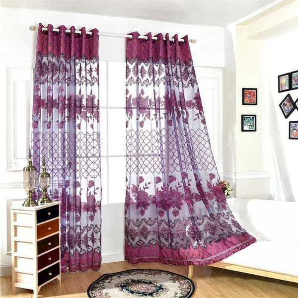 

curtain & drapes semi-blackout window curtains jacquard flower check pattern grommet semi sheer for room decoration