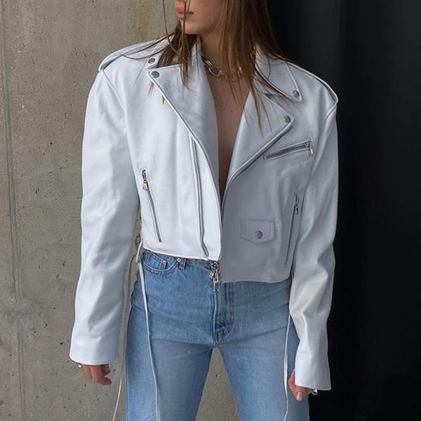

women's leather & faux fashion spring solid high imitation zipper coats women elegant pu jackets short ladies, Black