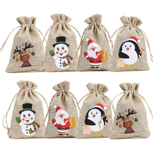 

christmas linen bags xmas burlap goody gift bag with double jute drawstrings