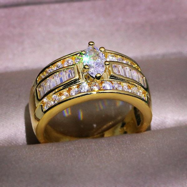

gold big band ring with zircon stone wedding engagement for women fashion jewelry 2021 rings, Slivery;golden