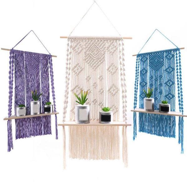 

tapestries tapestry storage shelf heart shape durability wood plant pot basket hanger cotton rope braided bohemian handmade