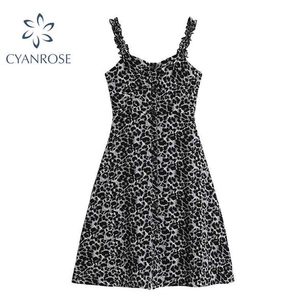

spaghetti strap crop vest dress leopard print streetwear gothic high waist slim mini frocks party club e-girl loose 210417, Black;gray