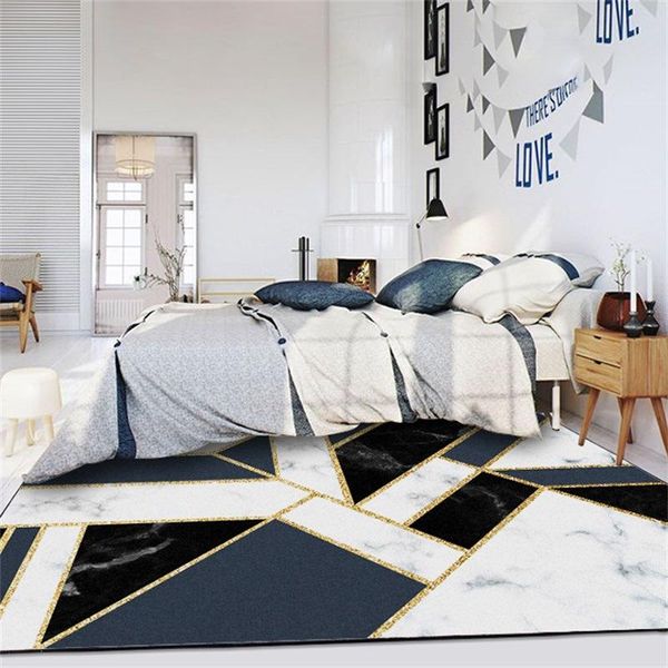 

carpets fashion heavy metal blue geometric ins black white marble gold strip bedroom living room floor mat carpet customization