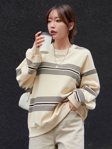 

dazy striped print drop shoulder sweatshirt 26if#, White;black