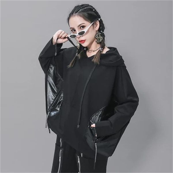 

women's t-shirt hoodie size bat sleeve fat mm personality stitching loose casual pullover long-sleeve jacket tide, White