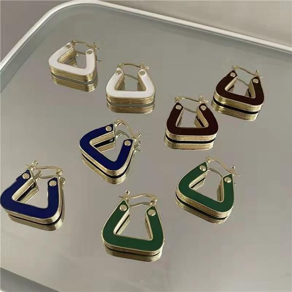 

hoop & huggie vintage geometric triangle colorful metal enamel dripping oil earring for women girl party travel jewelry gift 2021, Golden;silver