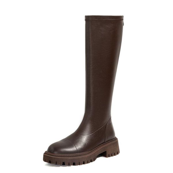 

boots women knee high real leather zipper winter long fashion casual shoes footwear size 34-40, Black
