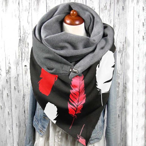 

scarves 40# feathers printing women button soft wrap casual warm shawls elegant multi-function scarf wraps, Blue;gray