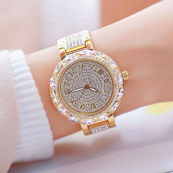 

wristwatches high-quality japanese movement women watches fashion gold bling casual ladies quartzwatch crystal diamond for clock female, Slivery;brown