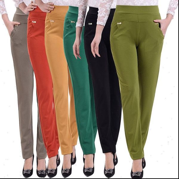 

summer women pants color high waist stretch thin casual plus size 5xl middle aged mom womens clothing j23, Black;white