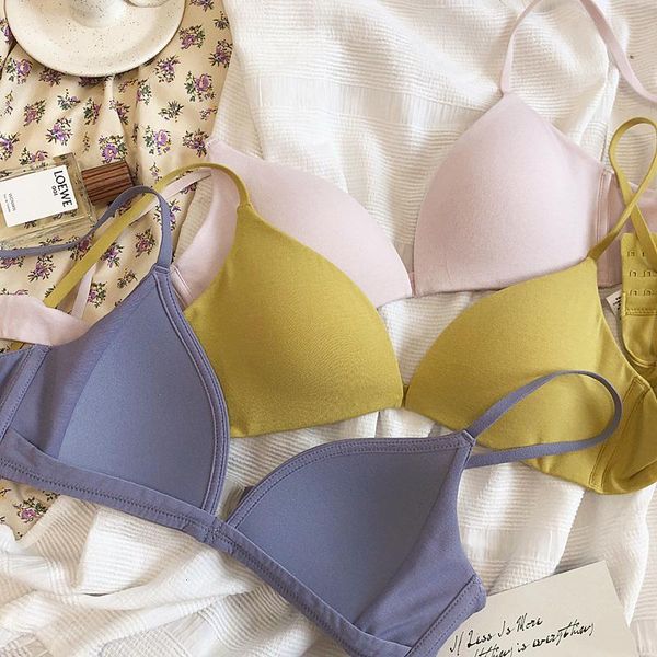 

bras wriufred comfortable modal cotton bralette no steel ring triangle cup gathers girl bra seamless glossy underwear 6ini, Red;black