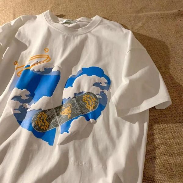 

women's t-shirt heart shaped cloud printed short sleeve graphic t shirts women loose crewneck white casual korean fashion 2021 early s