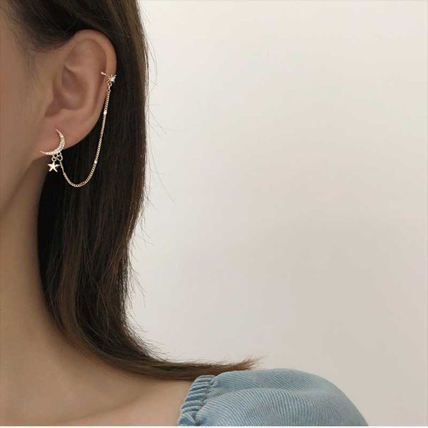 

stud s925 needle star moon fashion earrings, Golden;silver