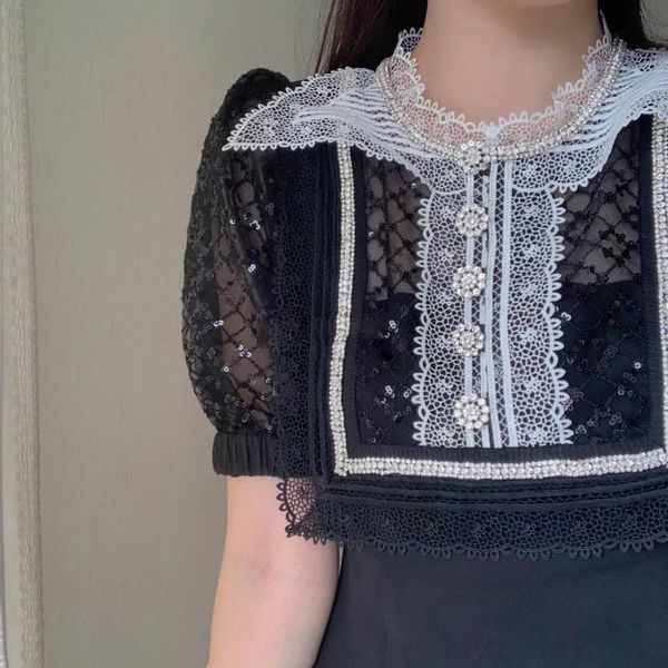 

party dresses women dress 2021 early autumn ladies lace stitching, White;black