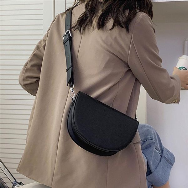 

evening bags vintage solid color 2021 quality pu leather women's designer handbag wide shoulder strap messenger