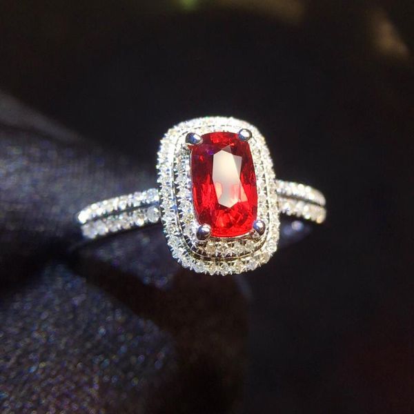 

cluster rings spinel 0.68ct pure 18 k gold au750 100% natural vibrant red gemstones diamonds female's gift fine, Golden;silver