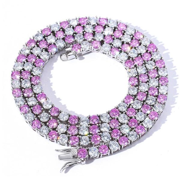

chains hip hop tennis chain 4mm pink white zircon trend necklace 210331-04, Silver