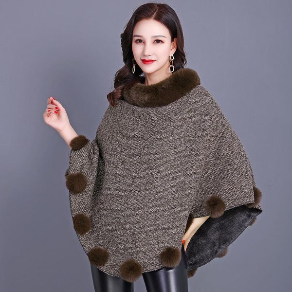 

women's fur & faux imitation european and american brown lady coat shawl scarf long sleeveless ball, Black