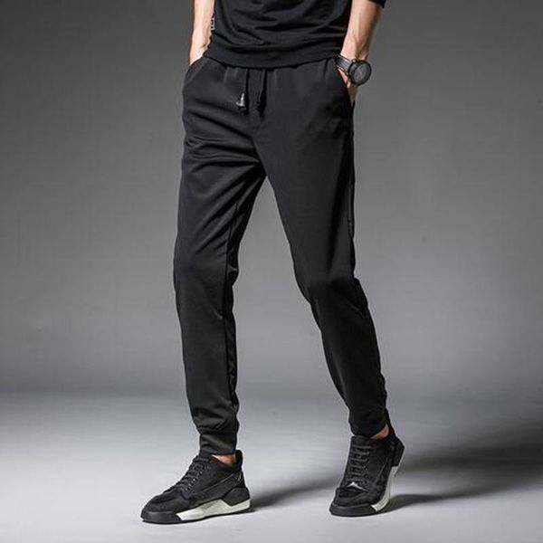 

men's pants fashion mens drawstring pocket sports solid trousers streetwear male casual beam feet, Black