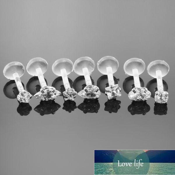 

7pcs/lot flexible bioplast lip labret piercing ear helix tragus cartilage studs piercing monroe lip ring piercing jewelry 16g factory price, Silver