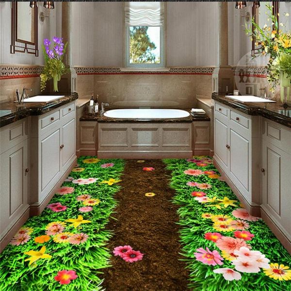 

shuhiko fresh green grass flower garden bathroom 3d floor custom large fresco pvc thick waterproof wearable stickers wallpapers