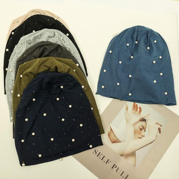 

beanies women pearl hats cotton caps baggy skullies hedging cap soft elasticity slouch beanie hat street crycling windproof