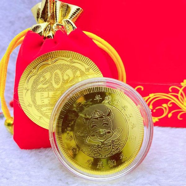 

year of the ox zodiac gold coin with red cloth bag commemorative feng shui decorations supplies hy99 gift wrap