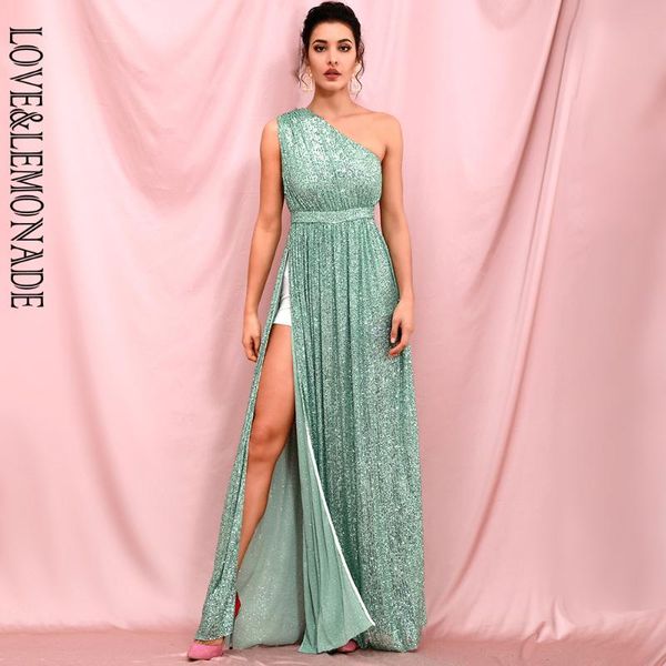 

casual dresses love&lemonade light green strapless a-line elastic sequins whit split maxi dress long lm82406, Black;gray
