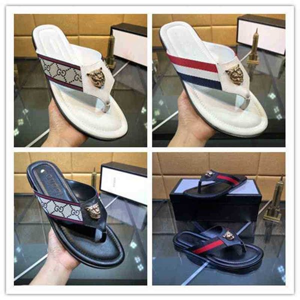 

europe station 2021 summer men's slippers leather antiskid flip flop personality beach wear men's cool drag tide zlh, Black