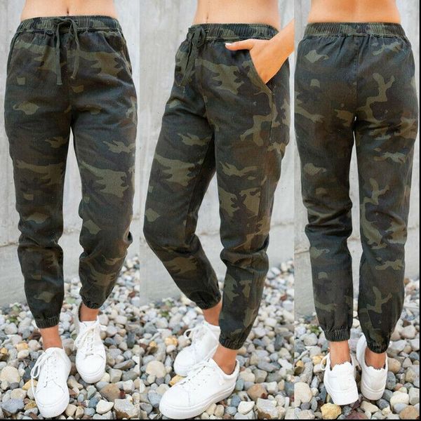 

women womens pants elastic waist camouflage print cargo harem casual long military army combat joggers skinny legging trousers, Black;white