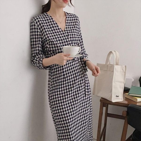 

summer girls cotton linen casual womens dresses short sleeve vintage plaid boho robe femme vestido, Black;gray