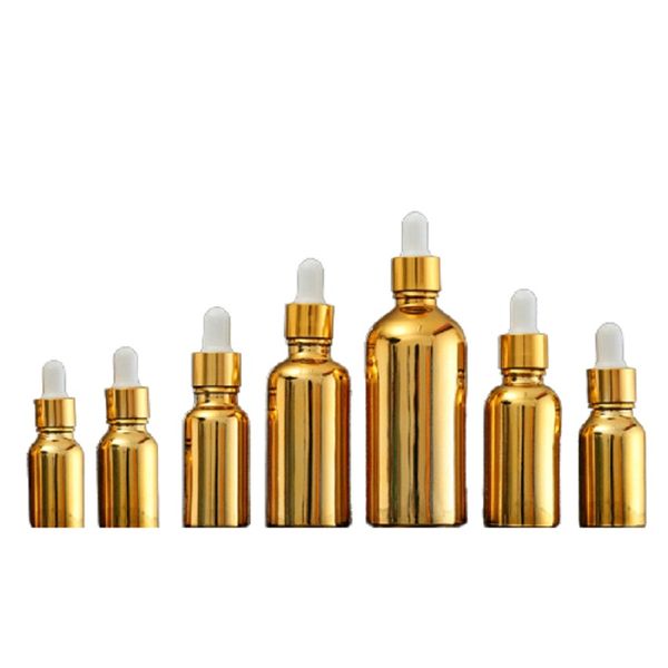 Flaconi contagocce per olio essenziale di vetro oro Fiala 5ML 10ML 30ML 50ML 100ML Siero cosmetico vuoto portatile Imballaggio Bottiglie riutilizzabili