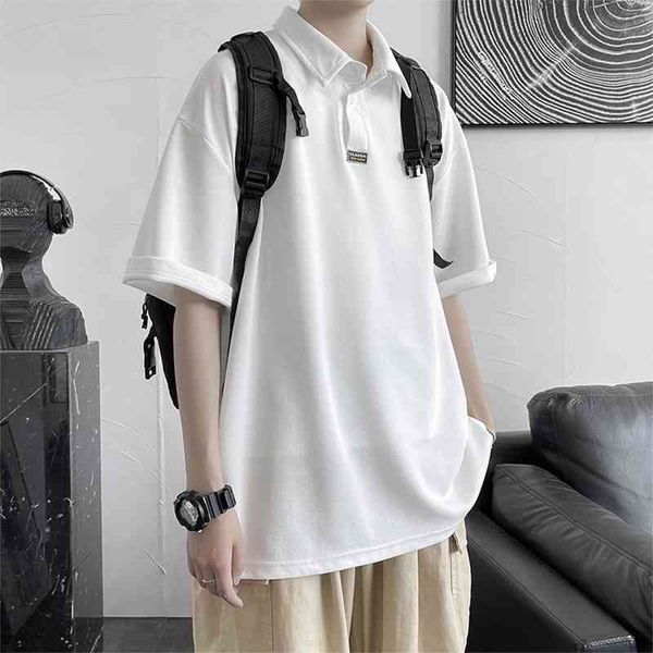 

polo shirt men's summer thin ice trend solid large t-shirt loose lapel black quick drying short sleeve, White;black