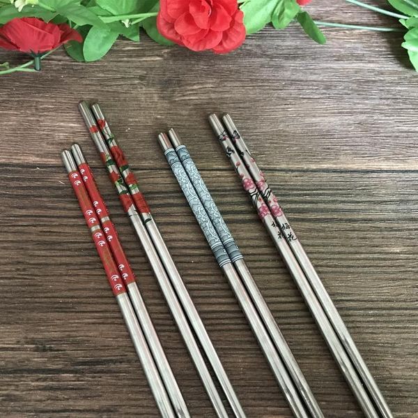 

chopsticks 1 pair stainless steel length white flower patters sticks portable reusable bou