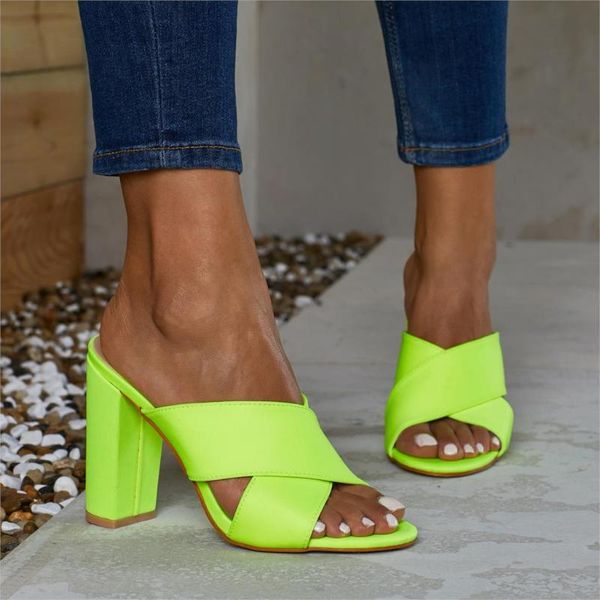 

slippers enplei summer women mules high heels hollow pumps fluorescent green size 35-42, Black