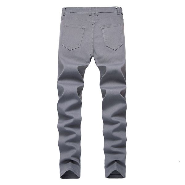 

men skinny denim casual jeans many pure color straight pants mid waist 8237, Blue