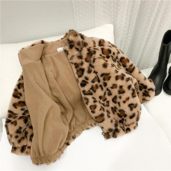

jackets girls boys coat jacket plus velvet thicken 2021 leopard warm winter outerwear christmas present cotton fleece kids children's c, Blue;gray