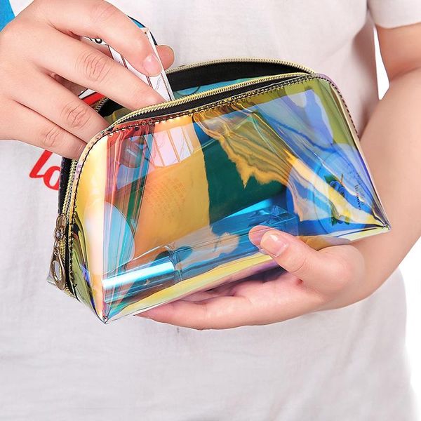 

thickened transparent tpu color changing cosmetic bag laser magic travel storage waterproof toiletries bags