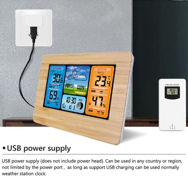 

wireless weather clock indoor outdoor hygrometer digital forecast barometer calendar alarm without bat desk & table clocks