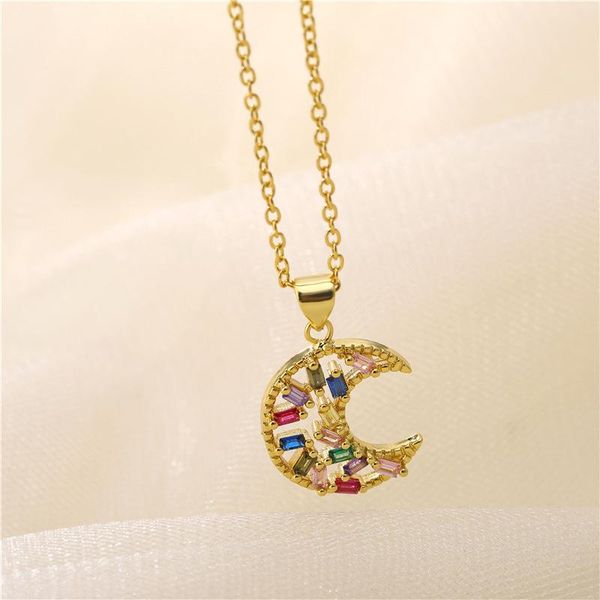 

pendant necklaces jewellery gold plated moon women's creative color zircon clavicle female's necklace vintage party for girls, Silver